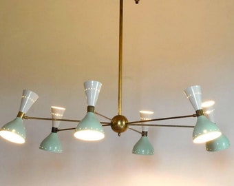 Huge Italian Chandelier Style Stilnovo Mid Century 6 Arms/12 Bulb socket Sputnik Ceiling Lights