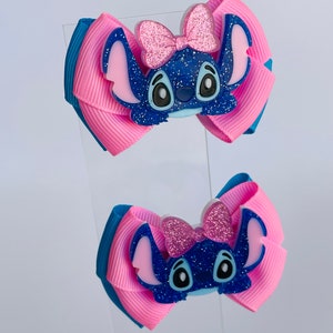 Blue Hair Clips | Set of 2 Hair Clips | Handmade Hair Bow | Inspired by the Stitch| Blue hair clips| Blue Alien Bow | Cute Blue Alien