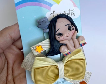 Princess Hair Clips - Set of 2 - Handmade Hair Bow  - Princess Pocahontas hair clips  - Inspired by the Disney princess.