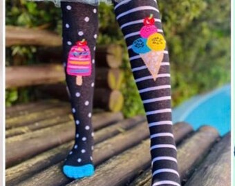 Ice cream Tights, Colorful ice cream  Kids Stocking, Fun and Cute DesignLeggings, Leggings, ice cream and Multi-color Striped Leggings.