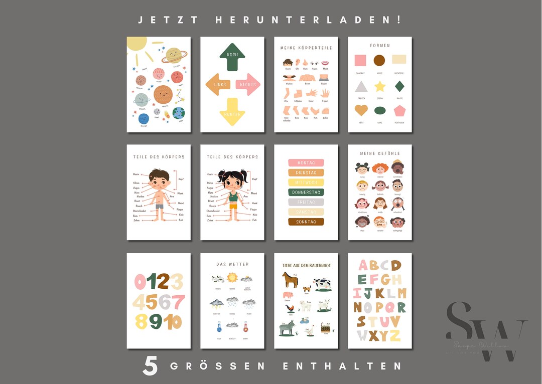12 Learning Posters German Digital Children Poster Montessori Classroom ...
