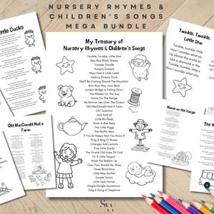 30 Nursery Rhymes Coloring Book PDF | Preschool Summer Packet & Back to School Songbook Resource | Holiday Fun Pre-K Kindergarten Activities