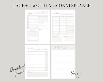 Daily planner set, weekly planner, monthly planner, to-do list, ISO A5 + A4 planner, printable, priorities, appointments, drinks, digital download and printable