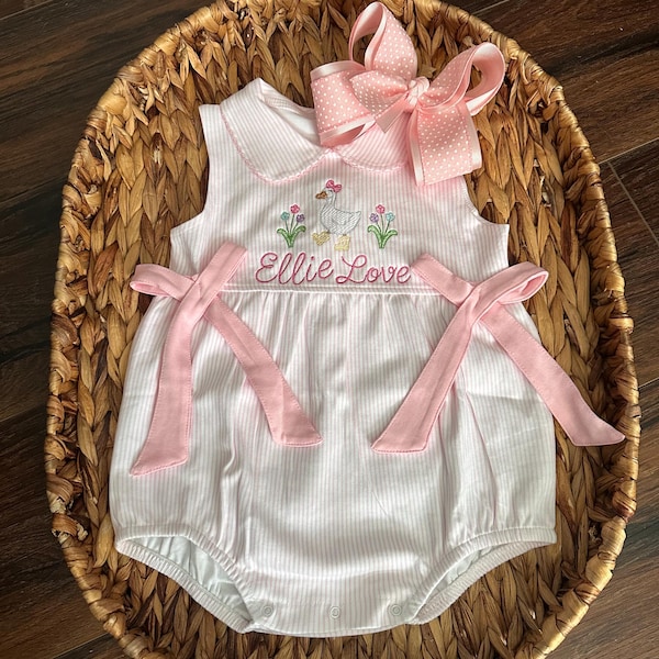 Embroidered Baby Goose Romper: Spring Tulip Outfit One Silly Goose Birthday Bubble