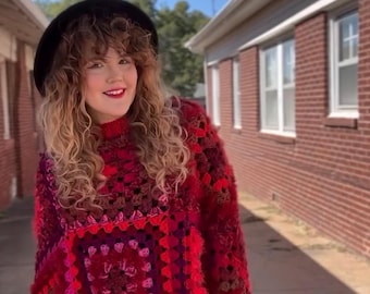Handmade Crocheted Poncho: Wool Blend, Fits Any Body