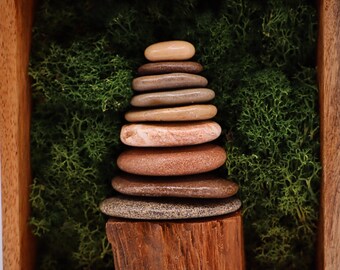 Mini print/postcard "Zen in a Box" 14.8 x 14.8 cm - stones, moss, wood