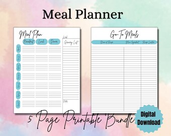 Paquete de planificación de comidas semanal imprimible con inventario de despensa, inventario del congelador, inventario del refrigerador y comidas para llevar, paquete de planificación de comidas semanal