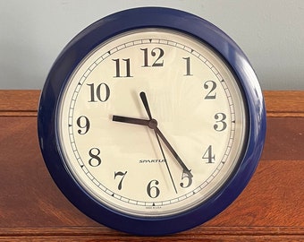 Vintage 80's Dark Blue Spartus Wall Clock