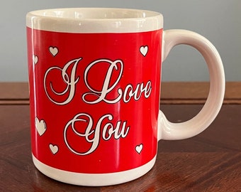 Vintage 90&#39;s Ceramic &quot;I Love You&quot; Hearts Coffee/Tea Mug/Cup, Valentine&#39;s Day Gifts