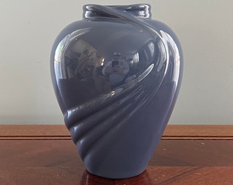 Vintage 80's Art Deco Ceramic Baby Blue Draped/Swirl Haeger Vase