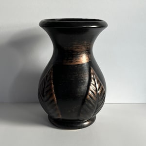 Vintage Black and Copper Modern Haeger Ceramic Leaf Vase/Planter