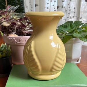 Vintage Yellow Ceramic Embossed Leaves Haeger Vase
