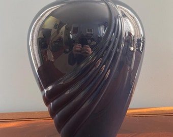 Vintage 80's Art Deco Large Blue Draped/Swirled Haeger Vase