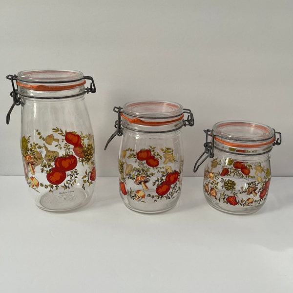 Vintage Arc of France Spice of Life Glass Canisters, Set of 3