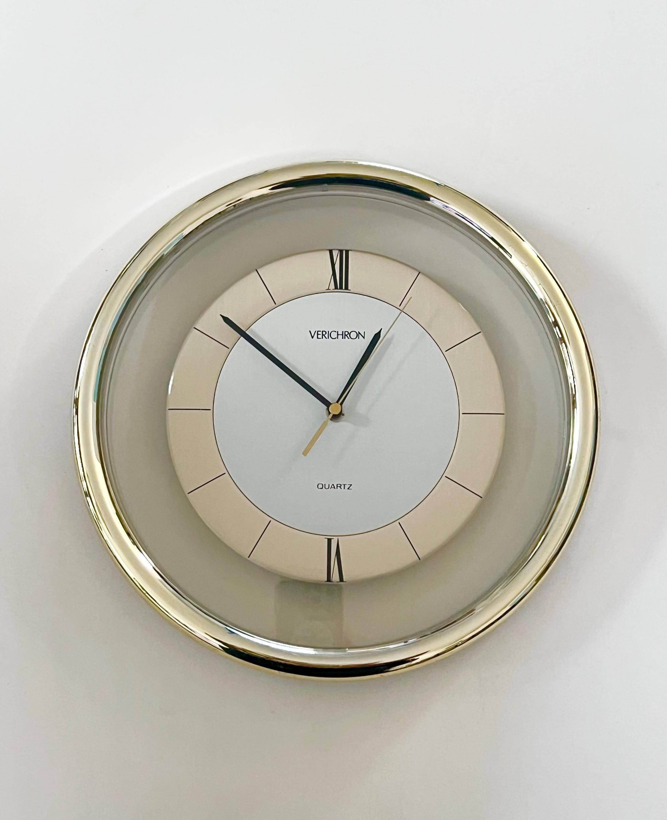 Wall Clock Verichron Gold, Gold Trim, Vintage Back to School