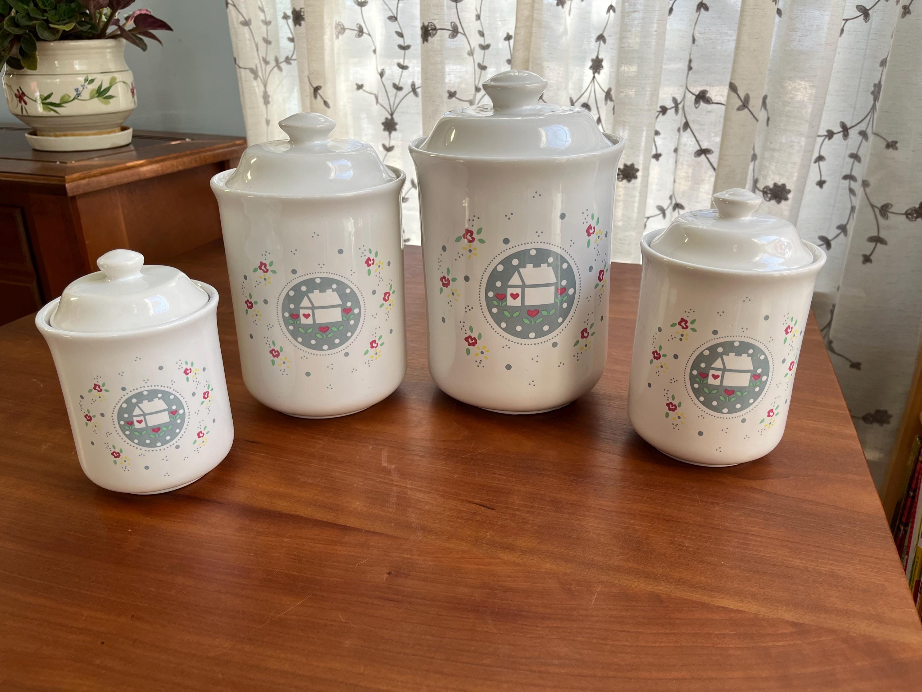 Vintage 80's Country, Farmhouse, Cottagecore White Ceramic Canisters ...