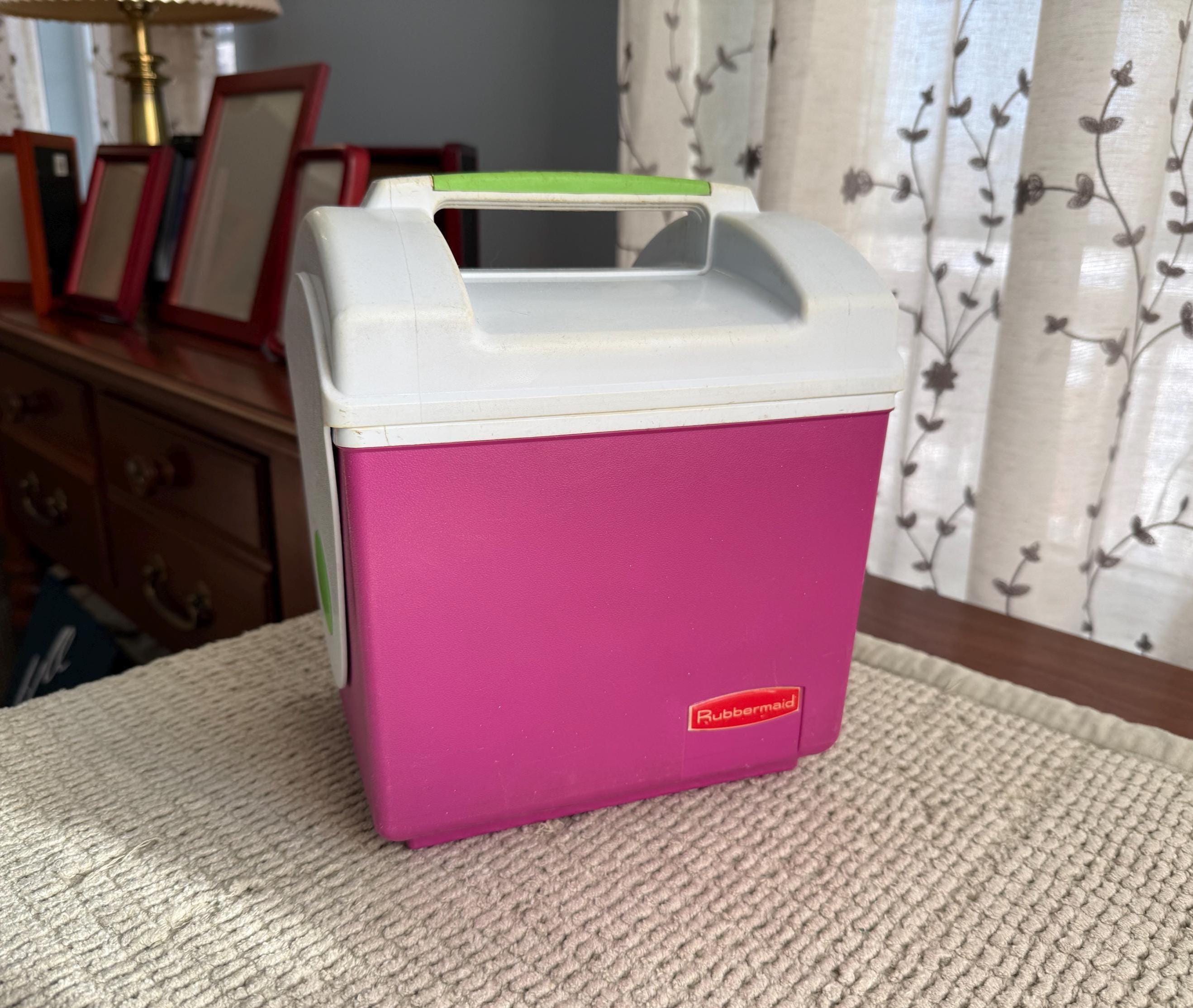 Vintage 90s Pink and Green Rubbermaid Sidekick 6-pack Mini Cooler