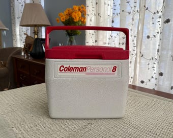 Vintage 90s Coleman Personal Cooler 8 Quart, Red and White