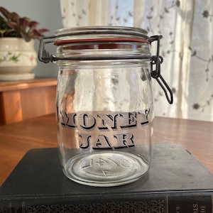 Vintage 70's Glass 3/4 Liter "Money Jar", Storage Jar with Wire Bail Lid