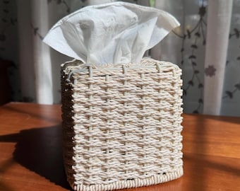 Vintage Coated Wicker Square Tissue Box Cover