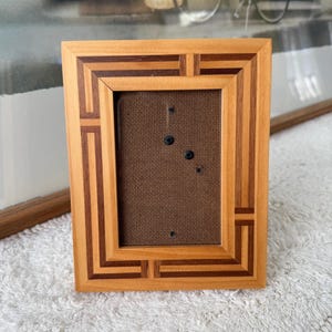 Vintage 3.5" x 5" Handcrafted Wood inlay Picture Frame | Boho Geometric Marquetry Design