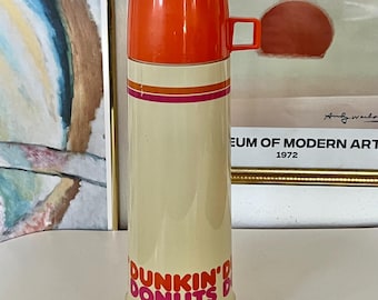 Vintage Dunkin Donuts Thermos Bottle | 1970s 1980s Orange Pink Stripe Coffee Carafe
