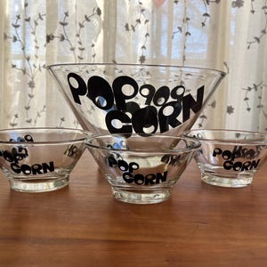 Vintage 70’s MCM Wheaton Glass Popcorn Bowl with Matching Serving Bowls