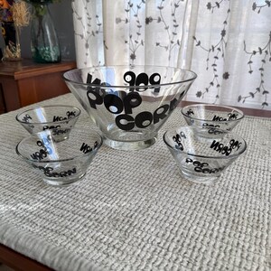 Vintage 70’s MCM Wheaton Glass Popcorn Bowl with Four Matching Serving Bowls