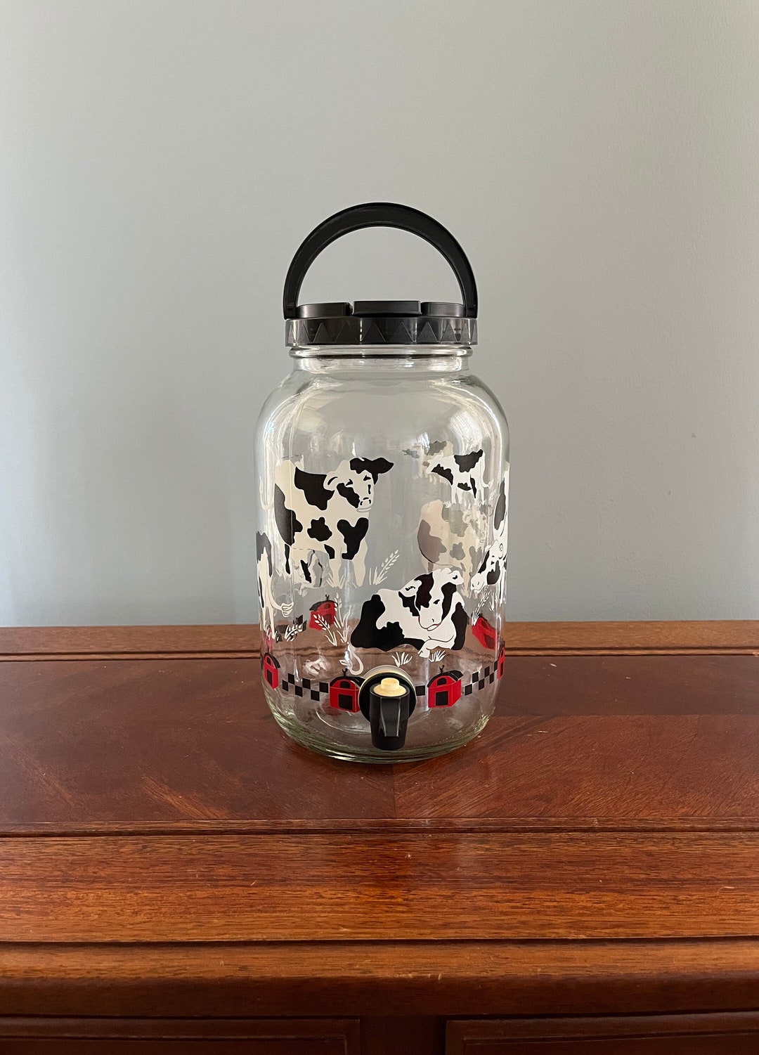 Vintage 80's Cows Glass Sun Tea Jar Etsy
