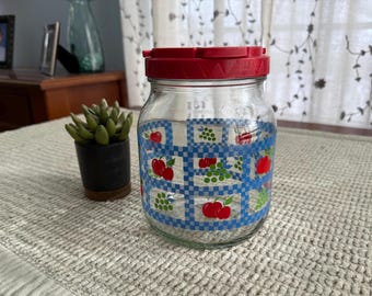 Petit pot de thé solaire Anchor Hocking en verre, pommes et raisins, vintage des années 80, sans raccord