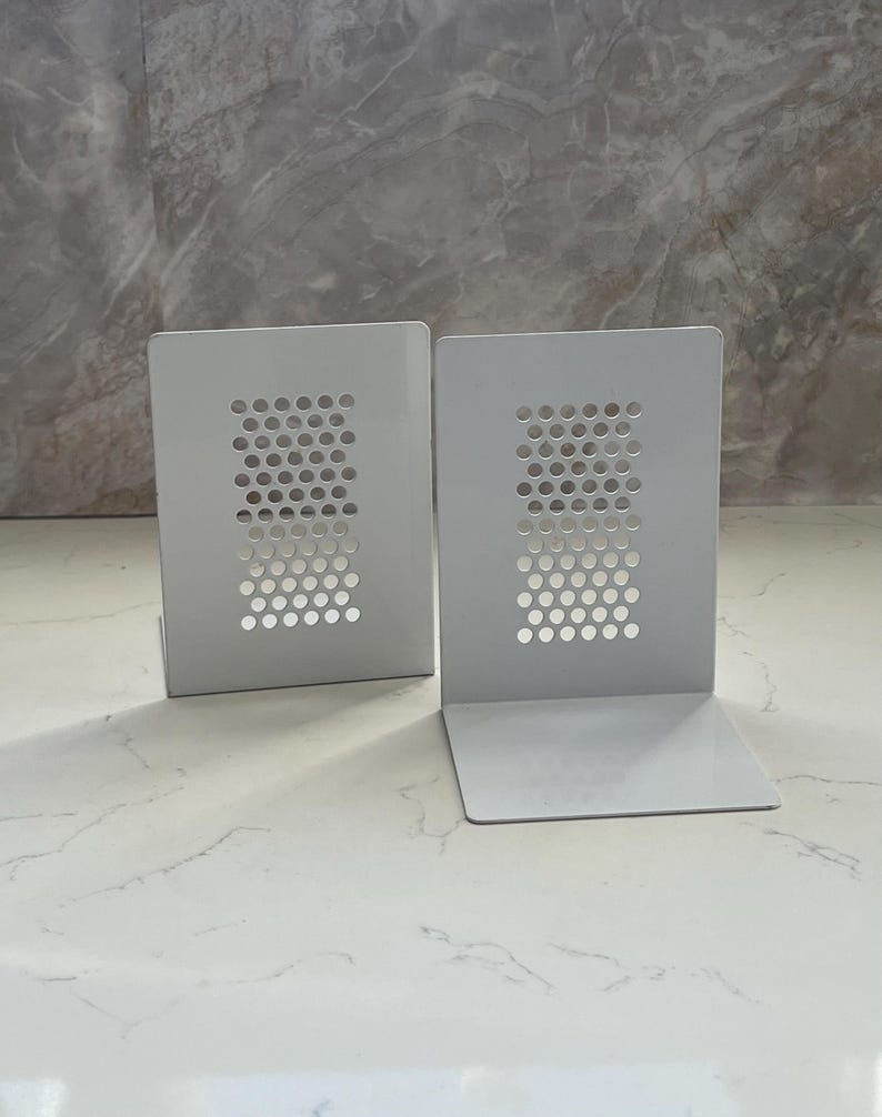 White Perforated Metal Bookends | Modern L-shaped Book Holders, Set of ...