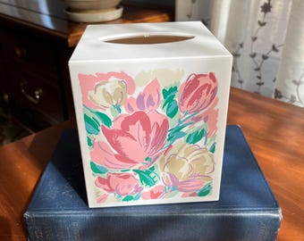 Vintage Decorative, Floral, Square, Plastic Tissue Box/Kleenex Cover