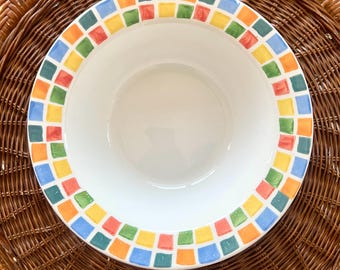 Vintage Pier 1 Imports Tile Rim Serving Bowl | Mediterranean Pasta Dish, Retro Kitchen Decor