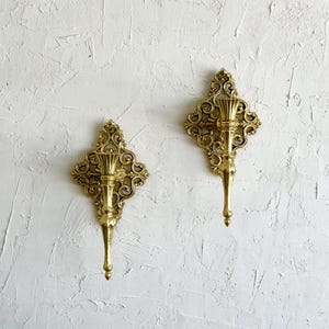 Vintage Heavy Ornate Metal Candle Wall Sconces,  Hollywood Regency