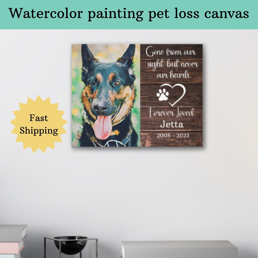 Custom Watercolor Pet Memorial Canvas Picture, Pet Loss Sympathy Canvas