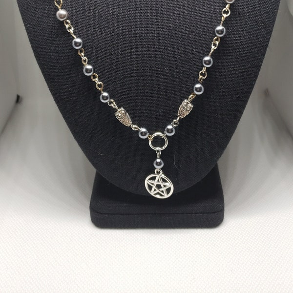 Custom God or Goddess necklace, pearls, glass briolette beads, pentacle beads, spacer beads, pagan, witchcraft, wicca,