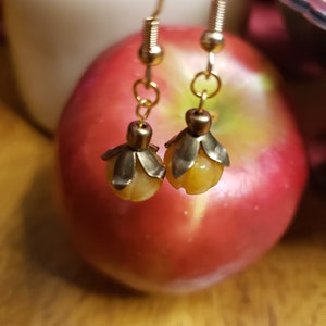 Pumpkin earrings - Orange jadeite and bronze glass beads, Joy and light, Halloween, Samhain, dangle earrings
