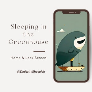 Whale phone home screen | Sleeping in the Greenhouse phone wallpaper | Minimal Iphone & Android lock screen | Green Academia Wallpaper
