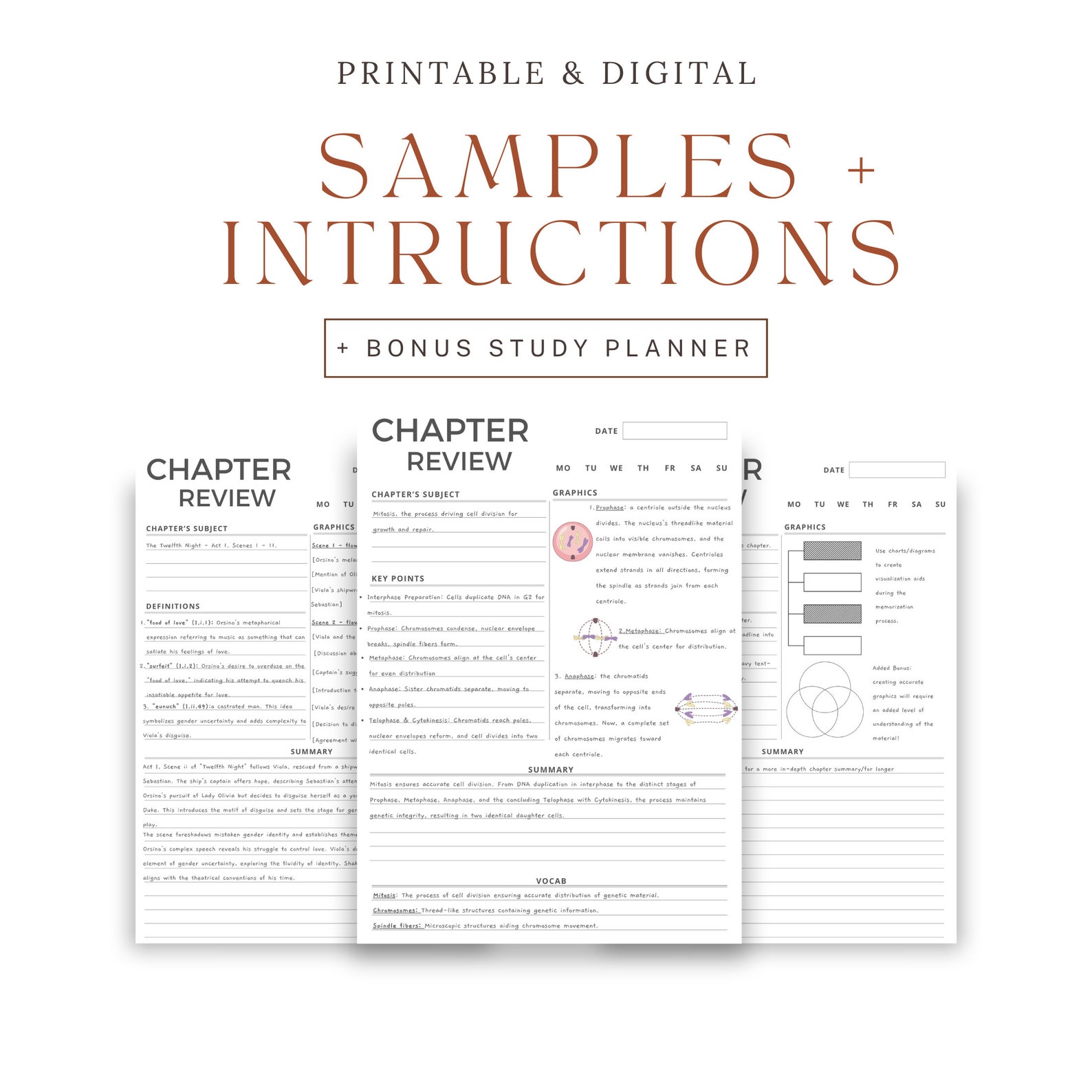 3 Chapter Review Templates | Study Guide | Study Planner Template ...