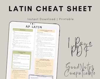 AP Latin Cheat Sheet: Grammar & Translation (Digital Download)