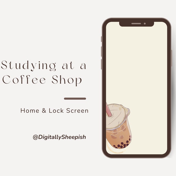 Boba Tea home screen | Studying at a Coffee Shop phone wallpaper | Minimal Iphone & Android lock screen | Aesthetic background