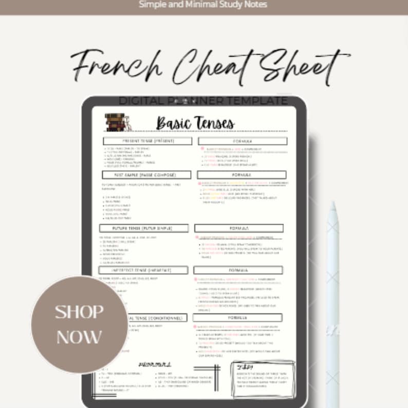 French Cheat Sheet Printable Cheat Sheet Goodnotes French Verb Study
