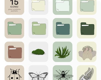 15 Green Academia Folder Icons: Botany Desktop Organizer (Digital Download)
