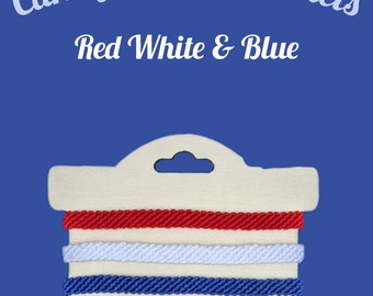 Adjustable Red White & Blue Hand Woven Candy Stripe Friendship Bracelets