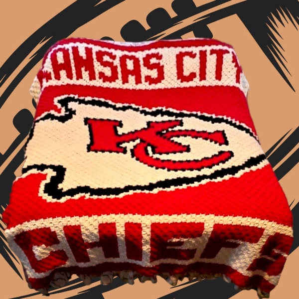 Crocheted Kansas City Chiefs Blanket (Red/White/Black)