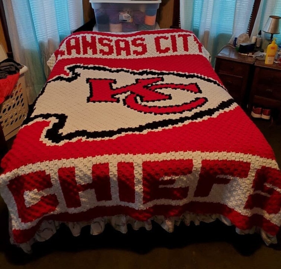 Crocheted Kansas City Chiefs Blanket red/white/black Etsy