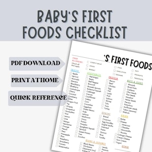 Baby's First Foods Checklist, 100+ Foods to Introduce Before Age One, Baby Led Weaning Checklist