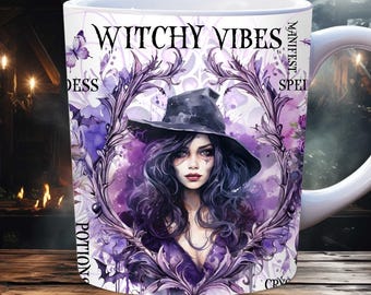 Witchy Vibes mokomslag, 11oz en 15oz mok sjabloon, heks mokomslag, hemelse heks mokomslag, Galaxy Celestial mokomslag, dierenriem mok