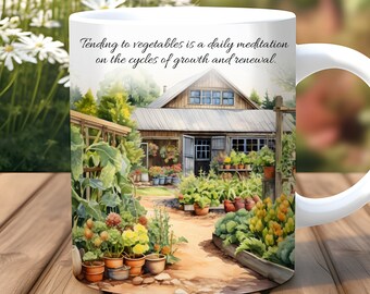 Tazza da giardinaggio, tazza da fiore PNG, modello per tazza da 11 e 15 once, tazza da amante delle piante, design a sublimazione, tazza da fattoria