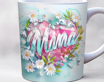 Mama Mug Wrap, Mothers Day Mug Wrap, 11oz And 15 oz Mug Template PNG, Mom Birthday Mug, Love Mom Mug Wrap, Pink Hear Floral Mug Wrap